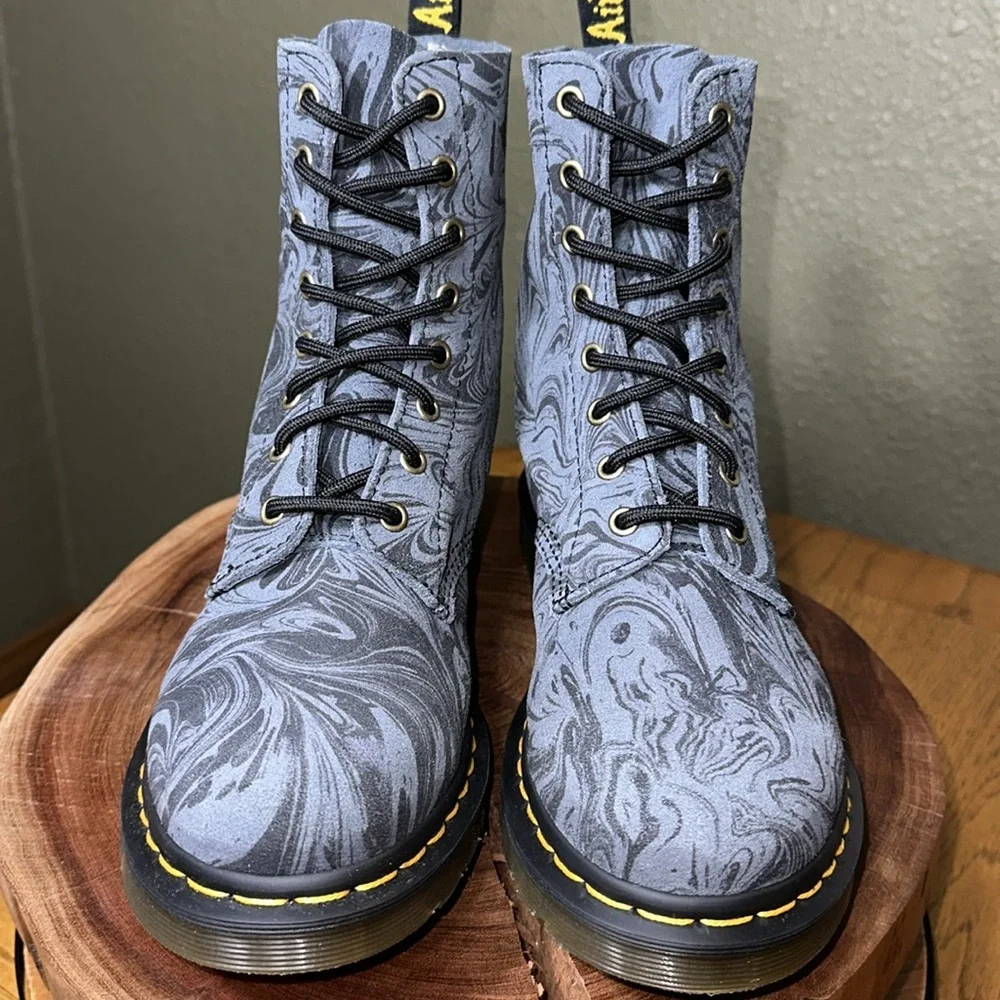 DR. MARTENS 1460 Pascal Marbled Suede Lace Up Boots - Picture 8 of 16